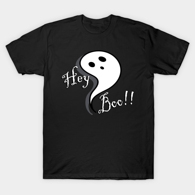 Funny Halloween Gifts, Cute Graphic Design Ghost & Quote: HEY BOO!! Trick or Treat Fun Gifts T-Shirt by tamdevo1